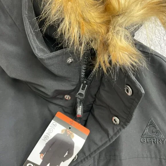 Gerry Men's XXL Black Down Parka Faux Fur Hood Button Zip up JCK0210